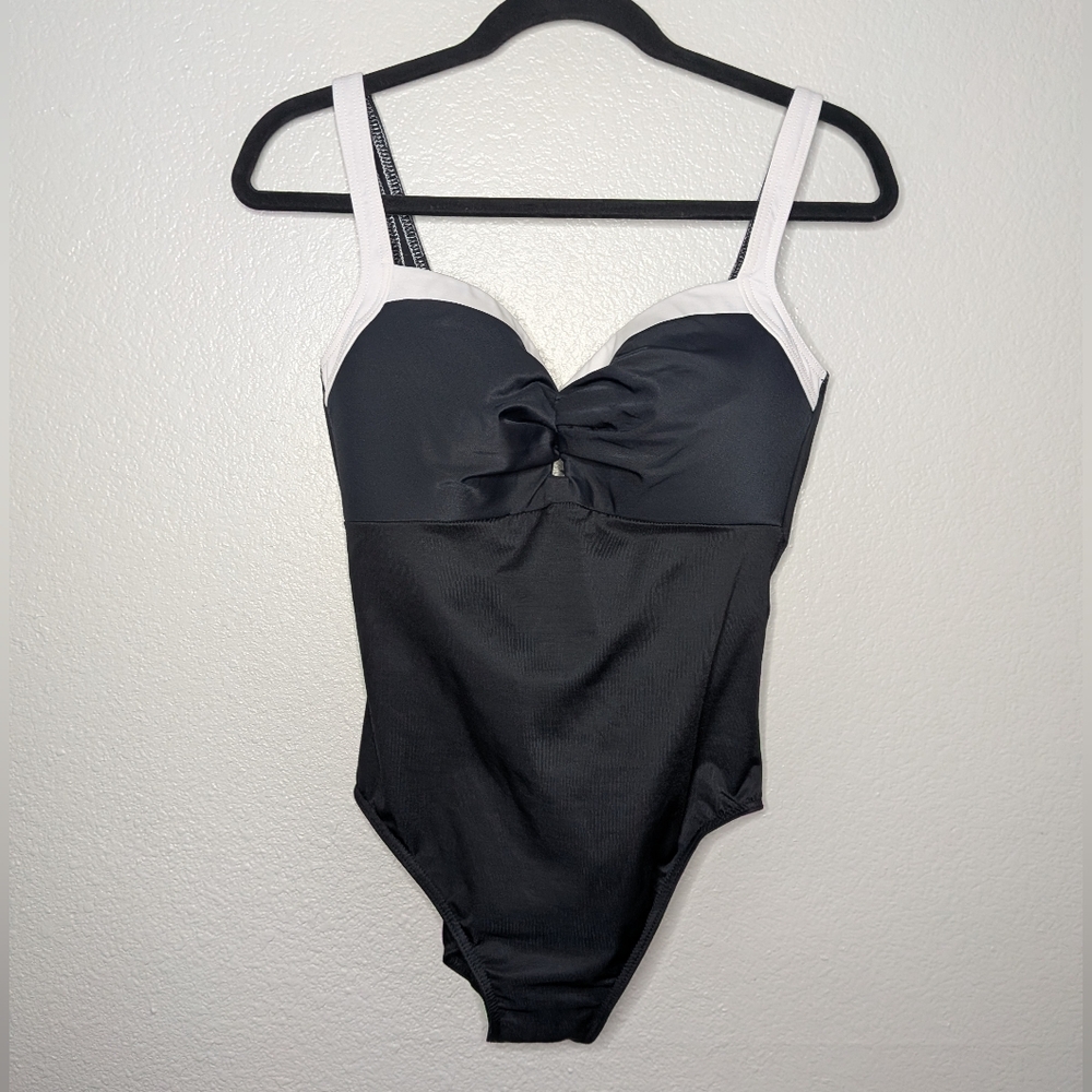 Miraclesuit Womens Black White Trim One Piece Summer Beach Swimsuit 12